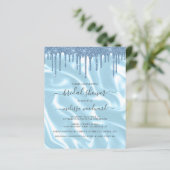 バジェットブルーグリッターサテンブライダルシャワー招待状 (スタンド正面)