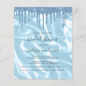 バジェットブルーグリッターサテンブライダルシャワー招待状 (正面)