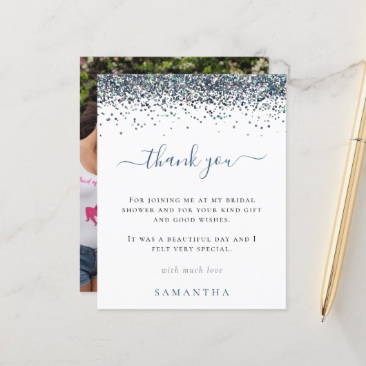 バジェットブルーグリッターフォトブライダルシャワー感謝してい (正面/裏面インサイチュ)