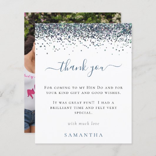 バジェットブルーグリッター写真Henパーティーありがとう (正面/裏面)