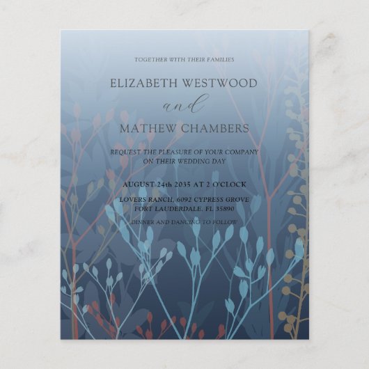 バジェットブルーグレーズ&リーフ結婚式招待状 (正面)