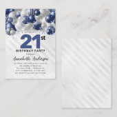 バジェットブルーシルバーバルーングリッター21st誕生日 ノートカード (正面/裏面)