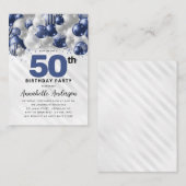 バジェットブルーシルバーバルーングリッター50誕生日 ノートカード (正面/裏面)