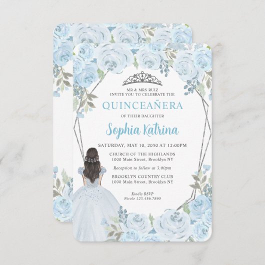 バジェットブルーシルバーフローラプリンセスキンセアニラ ノートカード (正面/裏面)