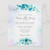 バジェットブルーティール（緑がかった色）グリーン花結婚式招待状 (正面)