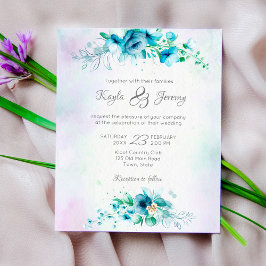 バジェットブルーティール（緑がかった色）グリーン花結婚式招待状