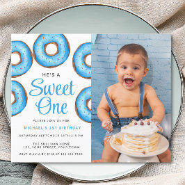 バジェットブルードーナツ1stフォトバースデーパーティー招待状