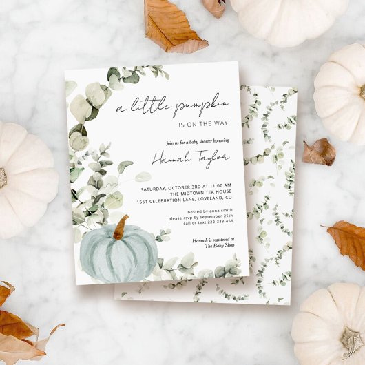 バジェットブルーパンプキンベビーシャワー招待状