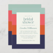 バジェットブルーピンクストライプ色の花嫁シャワー招待状 (正面/裏面)