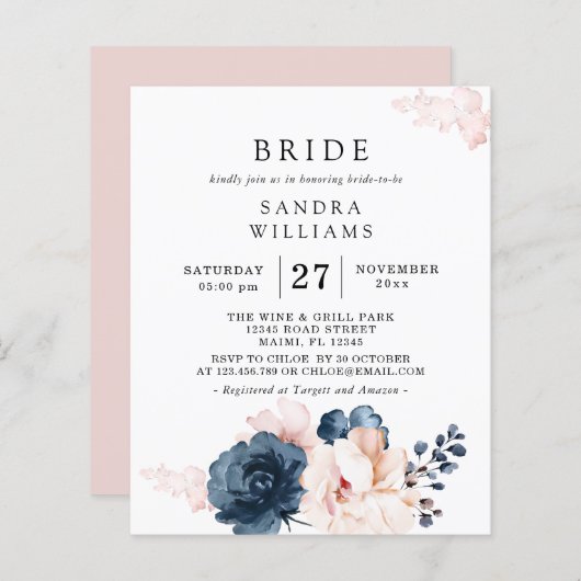 バジェットブルーピンクフローラブライダルシャワー層 (正面/裏面)