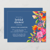バジェットブルーピンクフローラブライダルシャワー招待状 (正面/裏面)