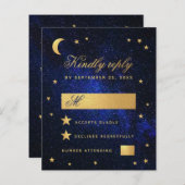 バジェットブルーフェイク金ゴールドスターシアルウェディングRSVP (正面/裏面)