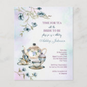 バジェットブルーフローラティーパーティーブライダルシャワーの招待 (正面)