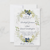 バジェットブルーフローラフレーム結婚式招待状 招待状 (正面)