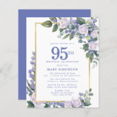 バジェットブルーホワイトフローラ95th誕生日招待状 (正面/裏面)