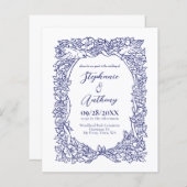 バジェットブルーホワイトワイルドフラワーバード結婚スケッチ (正面/裏面)