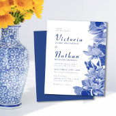 バジェットブルーホワイト写真フローラ結婚式の招待