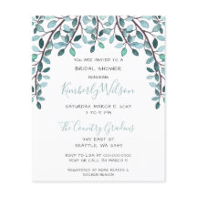 バジェットブルーボタニカルブライダルシャワー招待