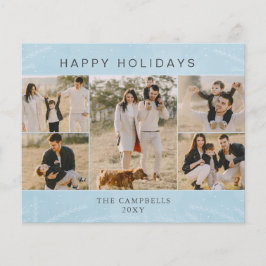バジェットブルーボタニカル5フォトコラージホリデーカード