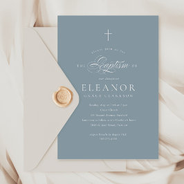 バジェットブルーボーイクロスエレガント書道バプテスマ 招待状