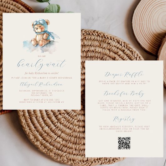 バジェットブルーボーイテディベアQRコードベビーシャワー