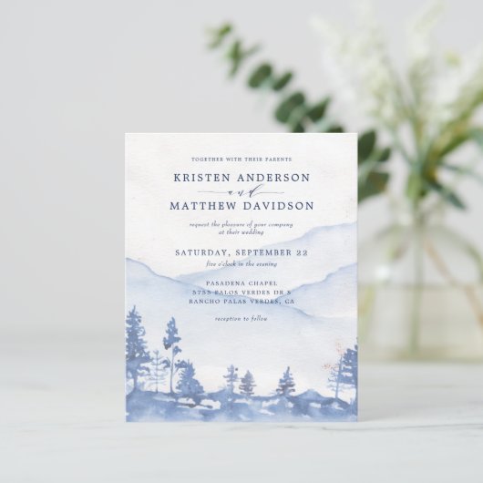 バジェットブルーマウンテンウォーターカラー結婚式招待状 (スタンド正面)