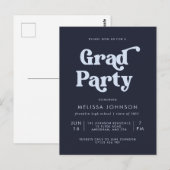 バジェットブルーレトロタイプグラードパーティの招待状 ポストカード (正面/裏面)