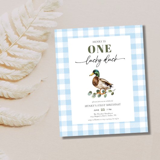 バジェットブルーワンラッキーダックボーイ1st誕生日招待状 チラシ