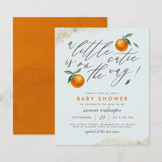 バジェットブルー小さなかわいこちゃんオレンジ色の赤ちゃんシャワー (正面/裏面)