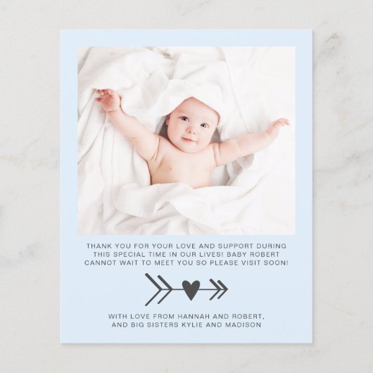 バジェットブルー男の赤ちゃん写真誕生のお知らせ (裏面)