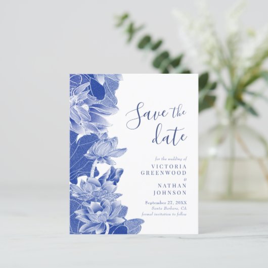 バジェットブルー白フローラと写真の保存日付 (スタンド正面)