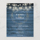 バジェットブルー素朴ストリングライトウェディング招待 (正面)