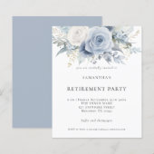 バジェットブルー花模様退職パーティの招待状 (正面/裏面)