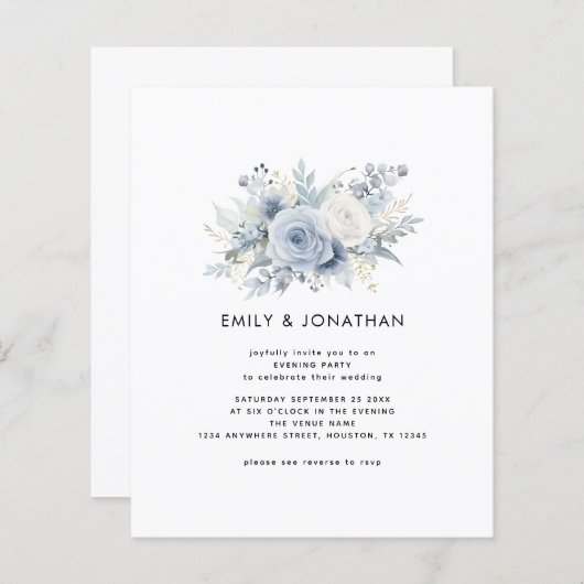 バジェットブルー花模様QR結婚の夕べパーティー (正面/裏面)