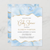 バジェットブルー金ゴールドアガテボーイベビーシャワー招待状 (正面/裏面)