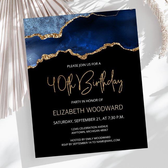 バジェットブルー金ゴールドアゲート40th誕生日招待状 (クリエイターアップロード済み)