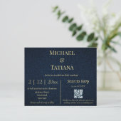 バジェットブルー金ゴールドrsvp qrコード結婚式招待状 (スタンド正面)