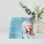バジェットブルー1stホリデーベビーフォトスノーフレークスカード (スタンド正面)