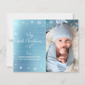 バジェットブルー1stホリデーベビーフォトスノーフレークスカード (正面)