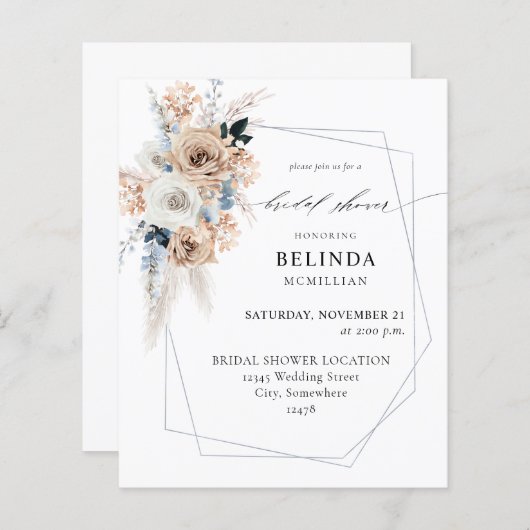 バジェットブルー&ベージュボホフローラブライダルシャワー (正面/裏面)