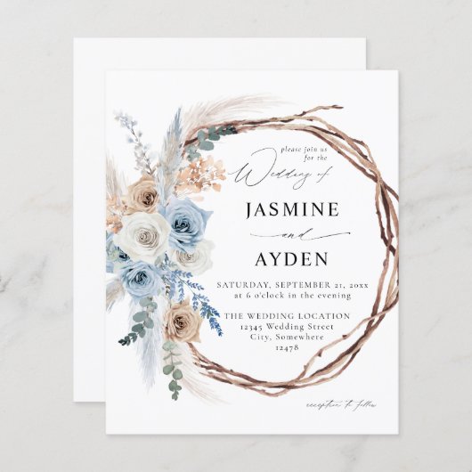 バジェットブルー&ベージュボホフローラ結婚リース (正面/裏面)