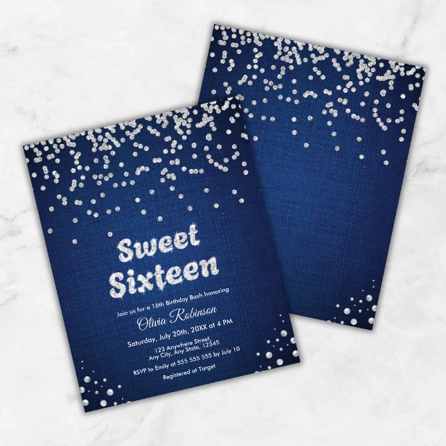 バジェットブルーSweet sixteen16th誕生日招待状 (Budget Blue Sweet Sixteen 16th Birthday Invitation )