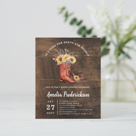 バジェットブーツとバブリーのブライダルシャワーの招待状 (スタンド正面)