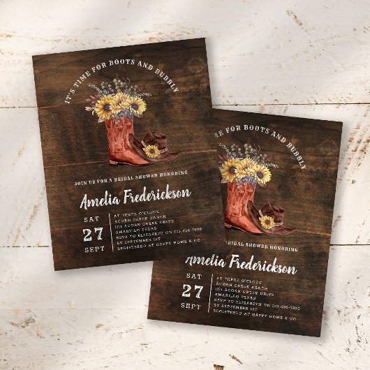 バジェットブーツとバブリーのブライダルシャワーの招待状