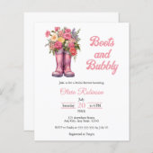 バジェットブーツアンドバブルピンクブライダルシャワー招待状 (正面/裏面)