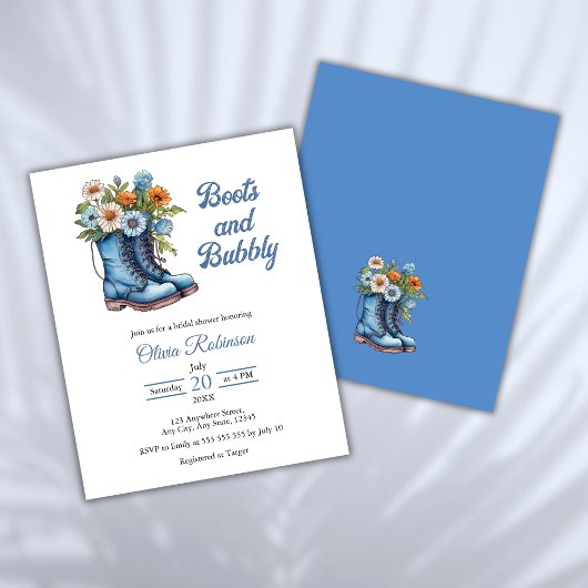 バジェットブーツ&バブリーウェスタンブライダルシャワー招待状