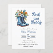 バジェットブーツ&バブリーブルーブライダルシャワー招待状 (正面/裏面)