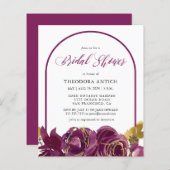 バジェットプラムフローラアーチブライダルシャワー招待 (正面/裏面)