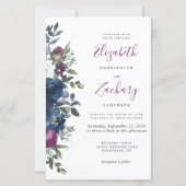 バジェットプラムフローラネイビーブルー結婚式招待状 (正面)