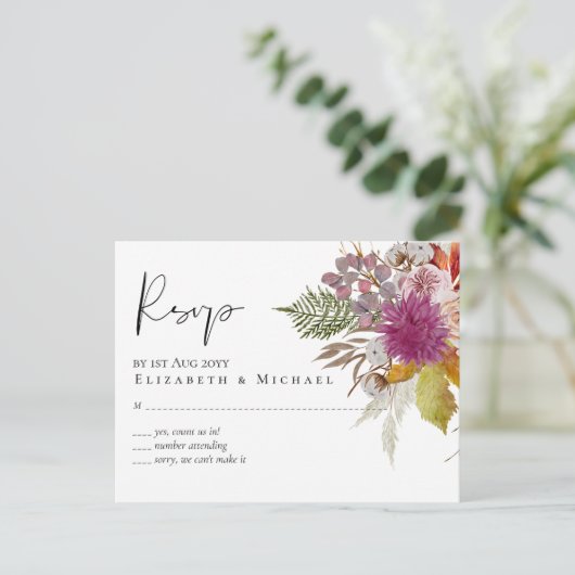 バジェットプラム結婚シナモン秋花模様 ポストカード (スタンド正面)